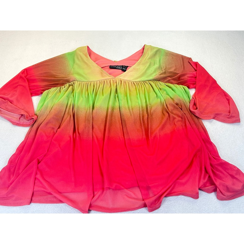 Attitudes by Renee Blouse Women L Pink Ombre Boho